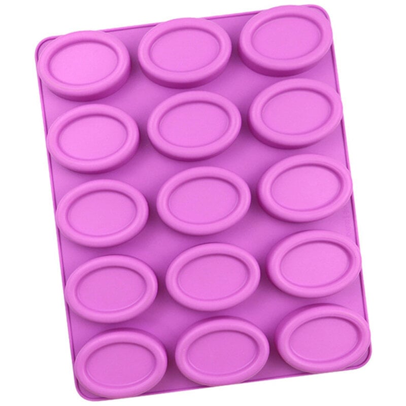 Picture of 15 Cavities Oval Silicone Soap Mold Purple Circular DIY Candle Resin Making Set Chocolate Jelly Biscuit Cake Ice Mould