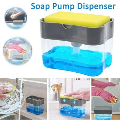 Picture of 2 In 1 Kitchen Liquid Soap Pump / Dish Liquid Pump / Kitchen Cleaner Tool / Dish Soap And Sponge / Dish washer / Dispenser Sponge Holder Press Countertop Rack With Sponge Holder