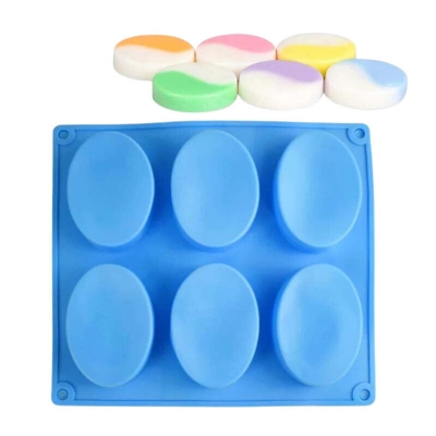Picture of 6-Cavity Oval Silicone Mold 90gm |  Oval Mold for Making Handmade Soap - Multicolor