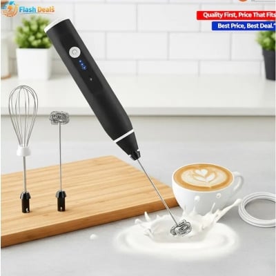 Picture of Portable Electric Egg Beater for Home Baking, Coffee, Cake Mixer, Rechargeable 2-in-1 Multifunctional Mixer - Black