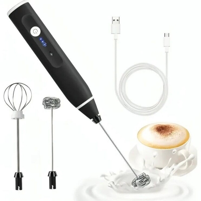 Picture of Portable Electric Egg Beater for Home Baking, Coffee, Cake Mixer, Rechargeable 2-in-1 Multifunctional Mixer - Black