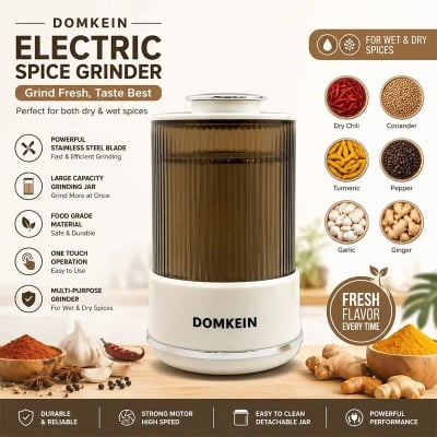 Picture of DOMKEIN Electric Spice Grinder Machine – Multipurpose Wet & Dry Masala Coffee Nut Grinder with Stainless Steel Blade