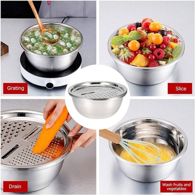 Picture of Lifestyle Mall 3in1 Multifunctional Stainless Steel Grating Basin thick stainless steel drain basin kitchen/Vagetable Cutter - Multicolor