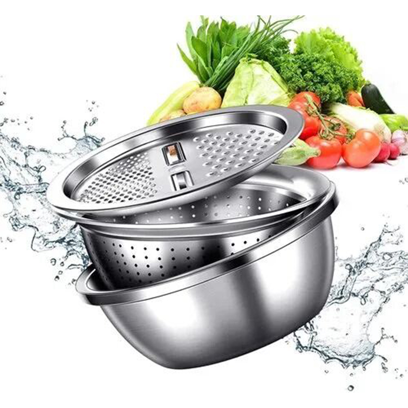 Picture of Lifestyle Mall 3in1 Multifunctional Stainless Steel Grating Basin thick stainless steel drain basin kitchen/Vagetable Cutter - Multicolor