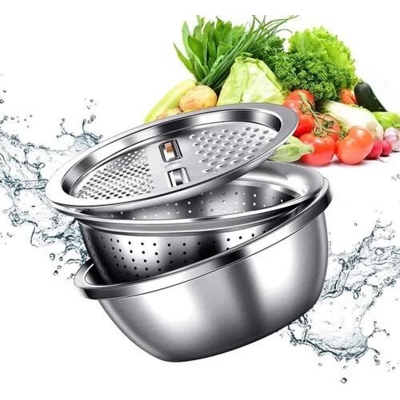 Picture of Lifestyle Mall 3in1 Multifunctional Stainless Steel Grating Basin thick stainless steel drain basin kitchen/Vagetable Cutter - Multicolor
