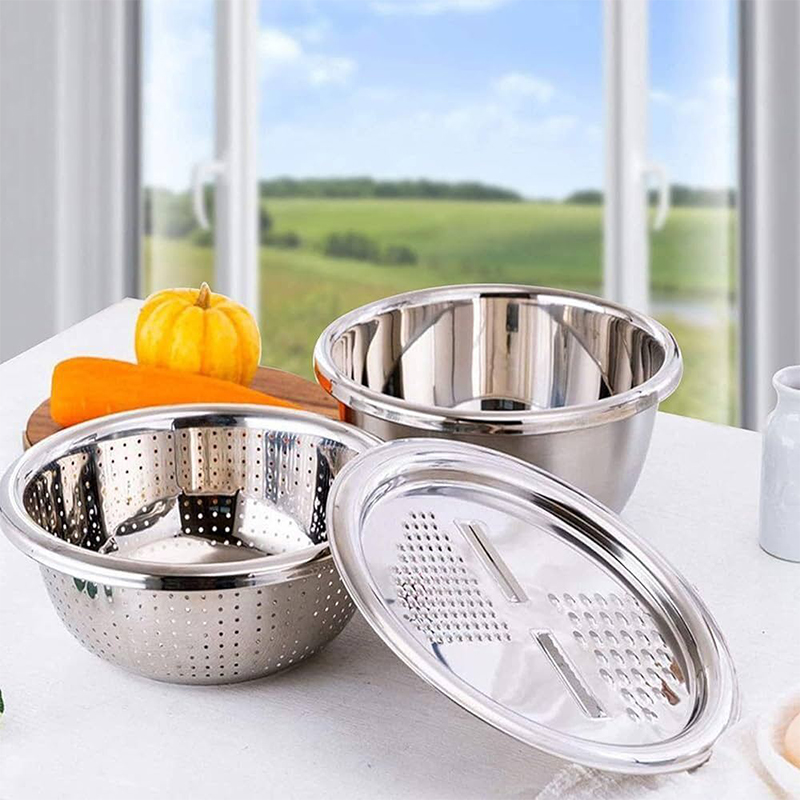 Picture of Lifestyle Mall 3in1 Multifunctional Stainless Steel Grating Basin thick stainless steel drain basin kitchen/Vagetable Cutter - Multicolor