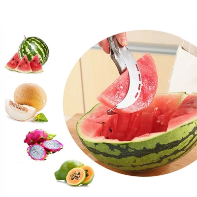 Picture of Premium Stainless Steel Watermelon Slicer Cutter – Heavy Duty 304 Steel Fruit Knife, Easy Cubing & Serving Tool - Silver