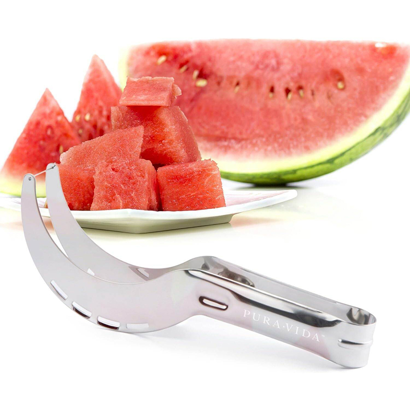 Picture of Premium Stainless Steel Watermelon Slicer Cutter – Heavy Duty 304 Steel Fruit Knife, Easy Cubing & Serving Tool - Silver