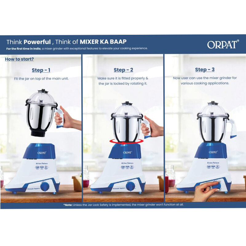 Picture of Orpat Kitchen Platinum Mixer Grinder – 1200 W – Blue