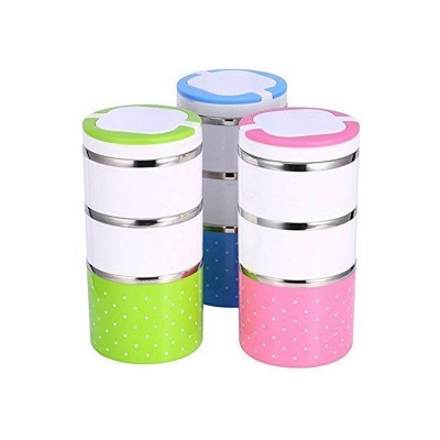 Picture of THREE LAYER HIGH QUALITY STAINLESS STEEL LUNCH BOX 1230 ML. - Multicolor