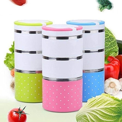 Picture of THREE LAYER HIGH QUALITY STAINLESS STEEL LUNCH BOX 1230 ML. - Multicolor