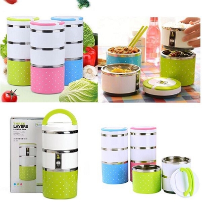 Picture of THREE LAYER HIGH QUALITY STAINLESS STEEL LUNCH BOX 1230 ML. - Multicolor