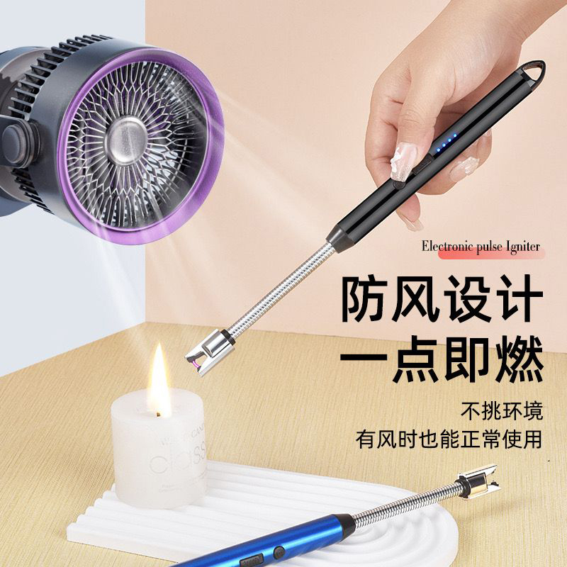 Picture of Modern Outdoor Portable Electric Kitchen Gas Lighter/Arc Lighter USB Rechargeable Long Lighter Windproof Candle Lighter Outdoor Plasma Flexible Neck (Multicolor)