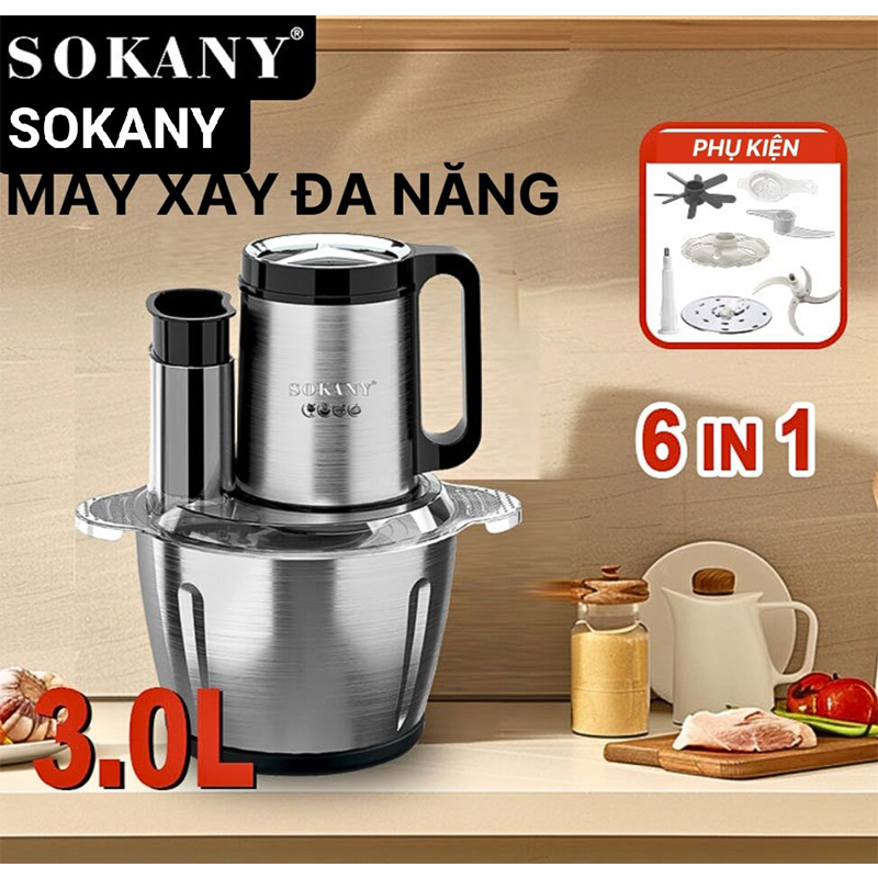 Picture of SOKANY 6 IN 1 ELECTRIC STAINLESS STEEL CHOPPER AND BLENDER. - Silver