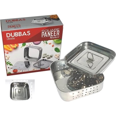 Picture of Square Paneer Maker, Stainless Steel Indian Paneer PressTofu PressPaneer Mould - Size 5.25W x 5.25L x 1.5H inches