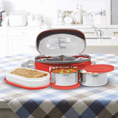 Picture of Milton Executive Lunch Box 2 Steel & 1 Microwave Safe Plastik Box - Multicolor
