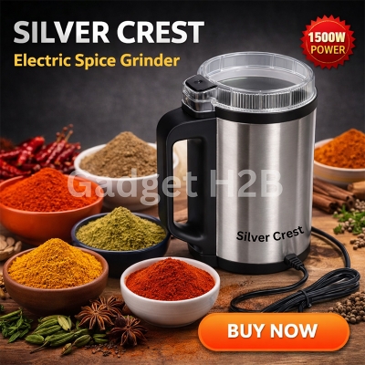 Picture of Silver Crest 1500W Stainless Steel Electric Mini Grinder – Dry & Wet Grinding Machine for Spices, Coffee, Rice & Nuts (High Speed Powerful Motor) - Silver