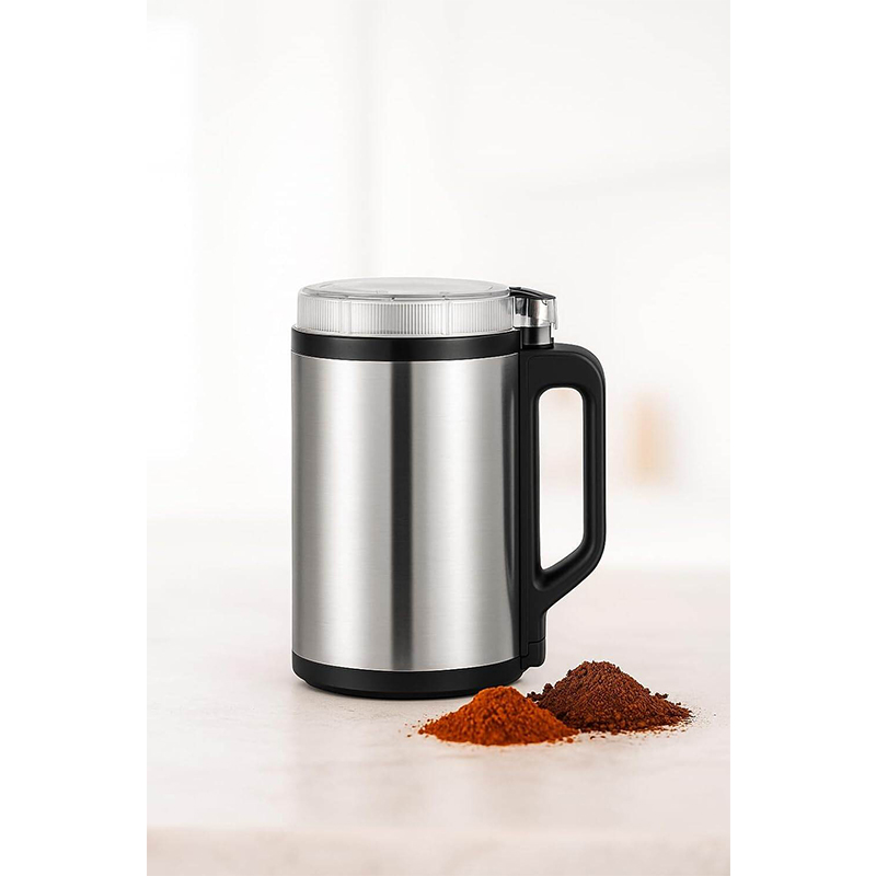 Picture of DOMKEIN DOM-1800 Stainless Steel Electric Spice Grinder – Premium Multi-Purpose Dry Grinding Machine with Transparent Lid & Ergonomic Handle - Silver