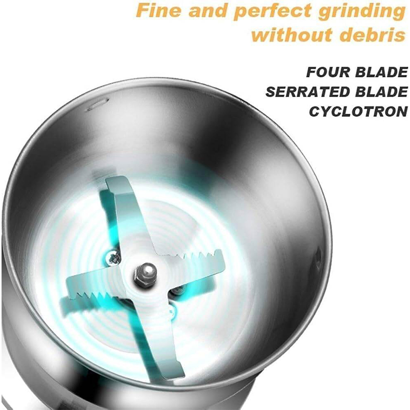 Picture of DOMKEIN DOM-1800 Stainless Steel Electric Spice Grinder – Premium Multi-Purpose Dry Grinding Machine with Transparent Lid & Ergonomic Handle - Silver