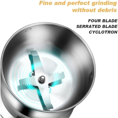 Picture of DOMKEIN DOM-1800 Stainless Steel Electric Spice Grinder – Premium Multi-Purpose Dry Grinding Machine with Transparent Lid & Ergonomic Handle - Silver