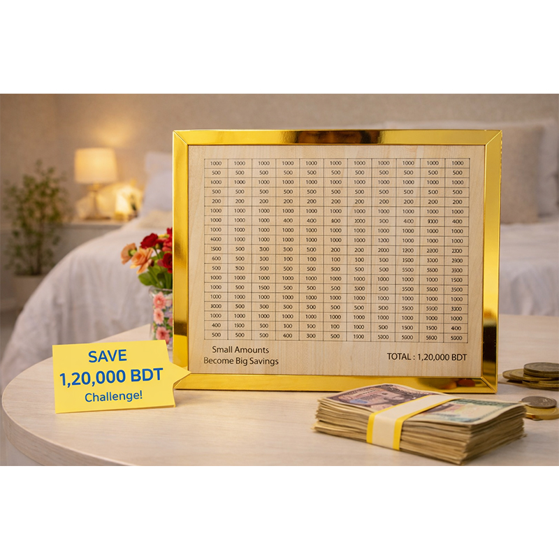 Picture of 120,000 BDT Money Saving Challenge Board – Decorative Savings Tracker Frame for Home - Gold