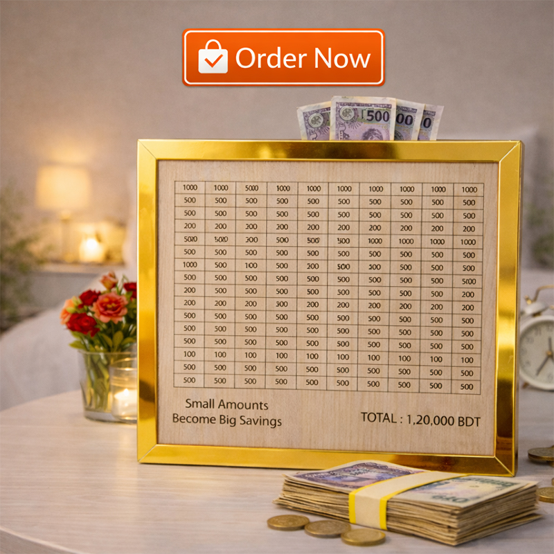 Picture of 120,000 BDT Money Saving Challenge Board – Decorative Savings Tracker Frame for Home - Gold
