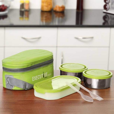 Picture of Milton Executive Lunch Box Soft Insulated Tiffin Box (2 SS Container,1 Microwave Safe Container) - Multicolor