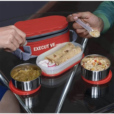 Picture of Milton Executive Lunch Box 2 Steel & 1 Microwave Safe Plastik Box - Multicolor