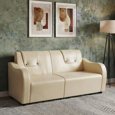 Picture of NF Luxury & Stylish Modern Cream Color Faux Artificial Leather Sofa Set- Comfortable 3, 2, 1 Seater Sofa - Durable & Easy to Clean, PU Leather Sofa for Living Room and Office Use.
