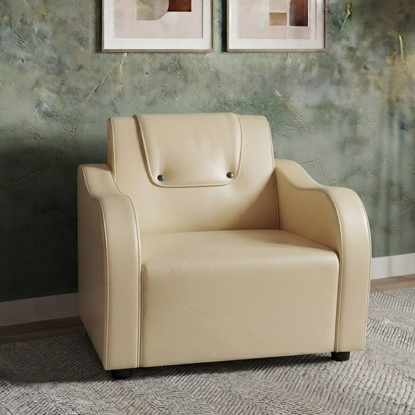 Picture of NF Luxury & Stylish Modern Cream Color Faux Artificial Leather Sofa Set- Comfortable 3, 2, 1 Seater Sofa - Durable & Easy to Clean, PU Leather Sofa for Living Room and Office Use.