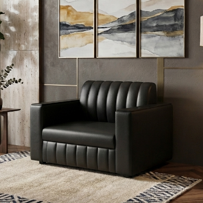 Picture of NF Modern Black Artificial Leather 3, 2, 1 Seater Sofa Set with Cupboard Armrest, Premium Leatherette  Couch for Living Room & Office Use,