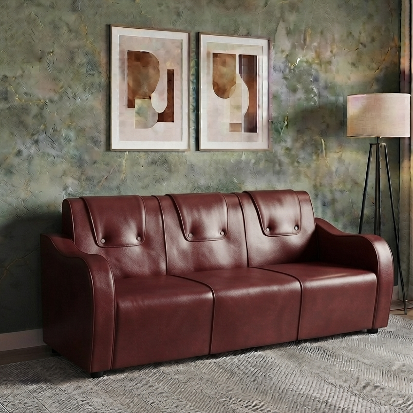 Picture of NF Premium Modern Brown Artificial Leather Sofa - Comfortable 3, 2, 1 Seater Sofa, Leatherette Waiting room Sofa - Durable & Easy to Clean, PU Leather Sofa for Living Room and Office Use,