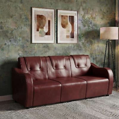 Picture of NF Premium Modern Brown Artificial Leather Sofa - Comfortable 3, 2, 1 Seater Sofa, Leatherette Waiting room Sofa - Durable & Easy to Clean, PU Leather Sofa for Living Room and Office Use,