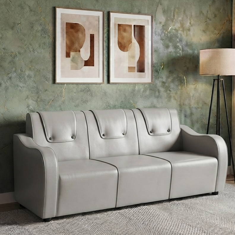 Picture of NF Stylish & Modern Grey Artificial Faux Leather Sofa - Comfortable 3, 2, 1 Seater Luxury Living Sofa, Durable & Easy to Clean, PU Leather Sofa for Living Room and Office Use.