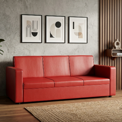 Picture of NF Premium Quality Vibrant Red Artificial Leather Couch - Elegant SOFA Set, 3 Seater Sofa, 2 Seater Sofa, 1 Seater Sofa for drawing rooms, office executive rooms, waiting areas, or study rooms.