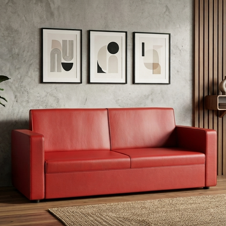 Picture of NF Premium Quality Vibrant Red Artificial Leather Couch - Elegant SOFA Set, 3 Seater Sofa, 2 Seater Sofa, 1 Seater Sofa for drawing rooms, office executive rooms, waiting areas, or study rooms.