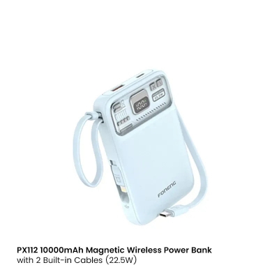 Picture of FONENG PX112 10000mAh Mini 22.5W Magnetic Wireless Power Bank with 2 Built-in Cables