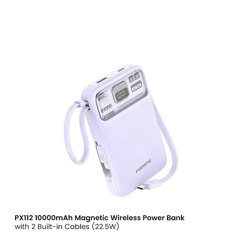 Picture of FONENG PX112 10000mAh Mini 22.5W Magnetic Wireless Power Bank with 2 Built-in Cables