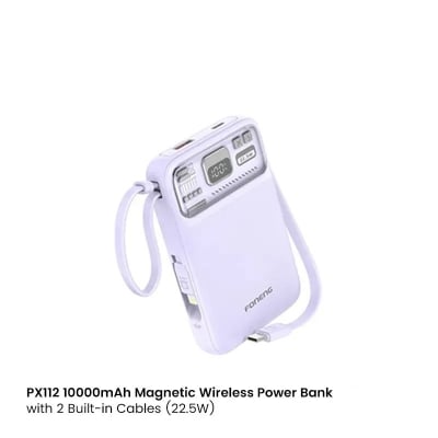 Picture of FONENG PX112 10000mAh Mini 22.5W Magnetic Wireless Power Bank with 2 Built-in Cables