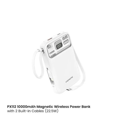 Picture of FONENG PX112 10000mAh Mini 22.5W Magnetic Wireless Power Bank with 2 Built-in Cables