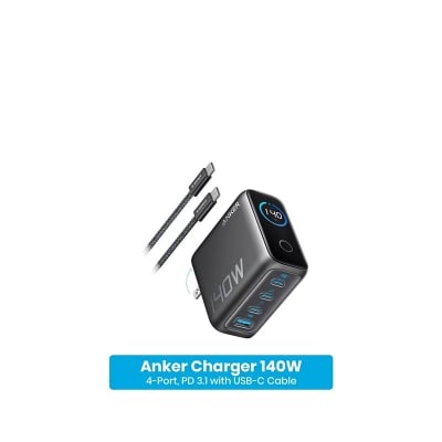 Picture of Anker Charger (140W, 4-Port, PD 3.1) with USB-C Cable- BLACK