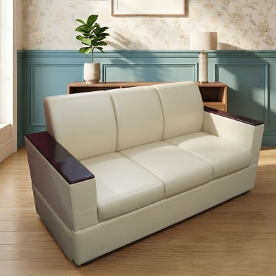 Picture of NF Modern Luxury Off-White Artificial Leatherette Sofa Set with Cupboard Armrest Sofa for Waiting Room, Living Room & Office, 3 Seater Sofa, 2 Seater Sofa, 1 Seater Sofa for drawing rooms, office executive rooms, waiting areas, or study rooms.