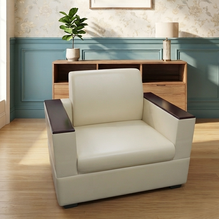 Picture of NF Modern Luxury Off-White Artificial Leatherette Sofa Set with Cupboard Armrest Sofa for Waiting Room, Living Room & Office, 3 Seater Sofa, 2 Seater Sofa, 1 Seater Sofa for drawing rooms, office executive rooms, waiting areas, or study rooms.