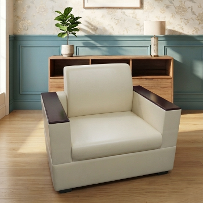 Picture of NF Modern Luxury Off-White Artificial Leatherette Sofa Set with Cupboard Armrest Sofa for Waiting Room, Living Room & Office, 3 Seater Sofa, 2 Seater Sofa, 1 Seater Sofa for drawing rooms, office executive rooms, waiting areas, or study rooms.
