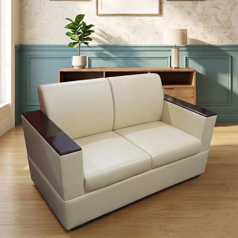 Picture of NF Modern Luxury Off-White Artificial Leatherette Sofa Set with Cupboard Armrest Sofa for Waiting Room, Living Room & Office, 3 Seater Sofa, 2 Seater Sofa, 1 Seater Sofa for drawing rooms, office executive rooms, waiting areas, or study rooms.
