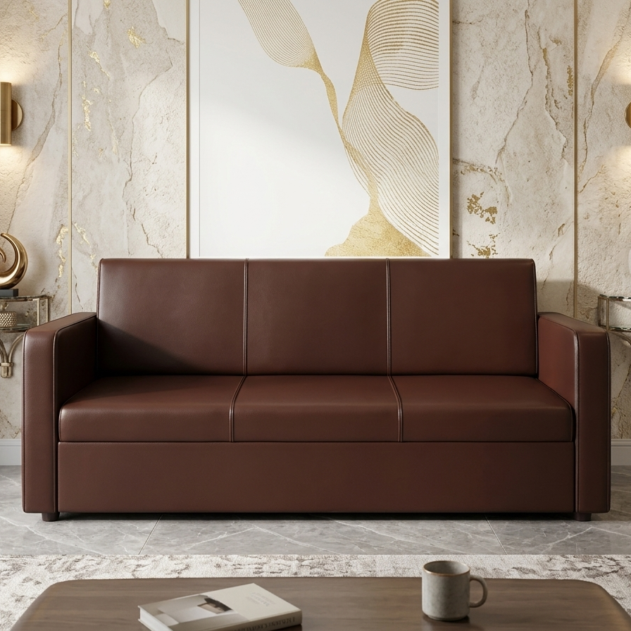Picture of NF Stylish & Durable Chocolate Brown Artificial Faux Leather Comfortable Sofa Set for Waiting Room, Living Room & Office, 3 Seater Sofa, 2 Seater Sofa, 1 Seater Sofa for drawing rooms, office executive rooms, waiting areas, or study rooms.