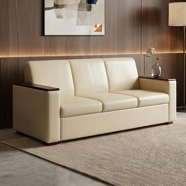 Picture of  NF Premium Quality Cream Artificial Leather Sofa - Couch for Waiting Room, Living Room & Office, 3 Seater Sofa, 2 Seater Sofa, 1 Seater Sofa for drawing rooms, office executive rooms, waiting areas, or study rooms.