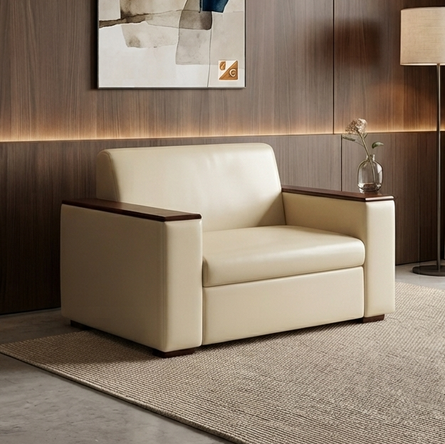 Picture of  NF Premium Quality Cream Artificial Leather Sofa - Couch for Waiting Room, Living Room & Office, 3 Seater Sofa, 2 Seater Sofa, 1 Seater Sofa for drawing rooms, office executive rooms, waiting areas, or study rooms.