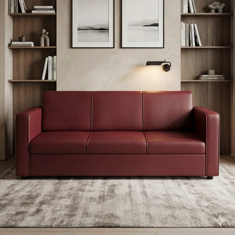 Picture of NF Elegant Burgundy Maroon Artificial Leatherette Sofa/ Chair/ Couch for Waiting Room, Living Room & Office, 3 Seater Sofa, 2 Seater Sofa, 1 Seater Sofa for drawing rooms, office executive rooms, waiting areas, or study rooms.