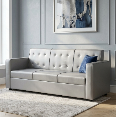 Picture of NF Tufted Button Design Grey Artificial  Leatherette Sofa Set, 3 Seater Sofa, 2 Seater Sofa, 1 Seater Sofa for drawing rooms, office executive rooms, waiting areas, or study rooms.